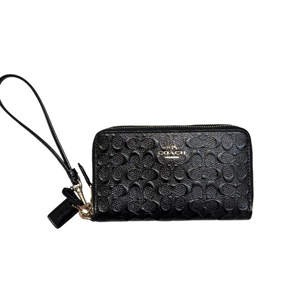 Coach black embossed leather double zipper clutch wristlet wallet - Picture 1 of 7